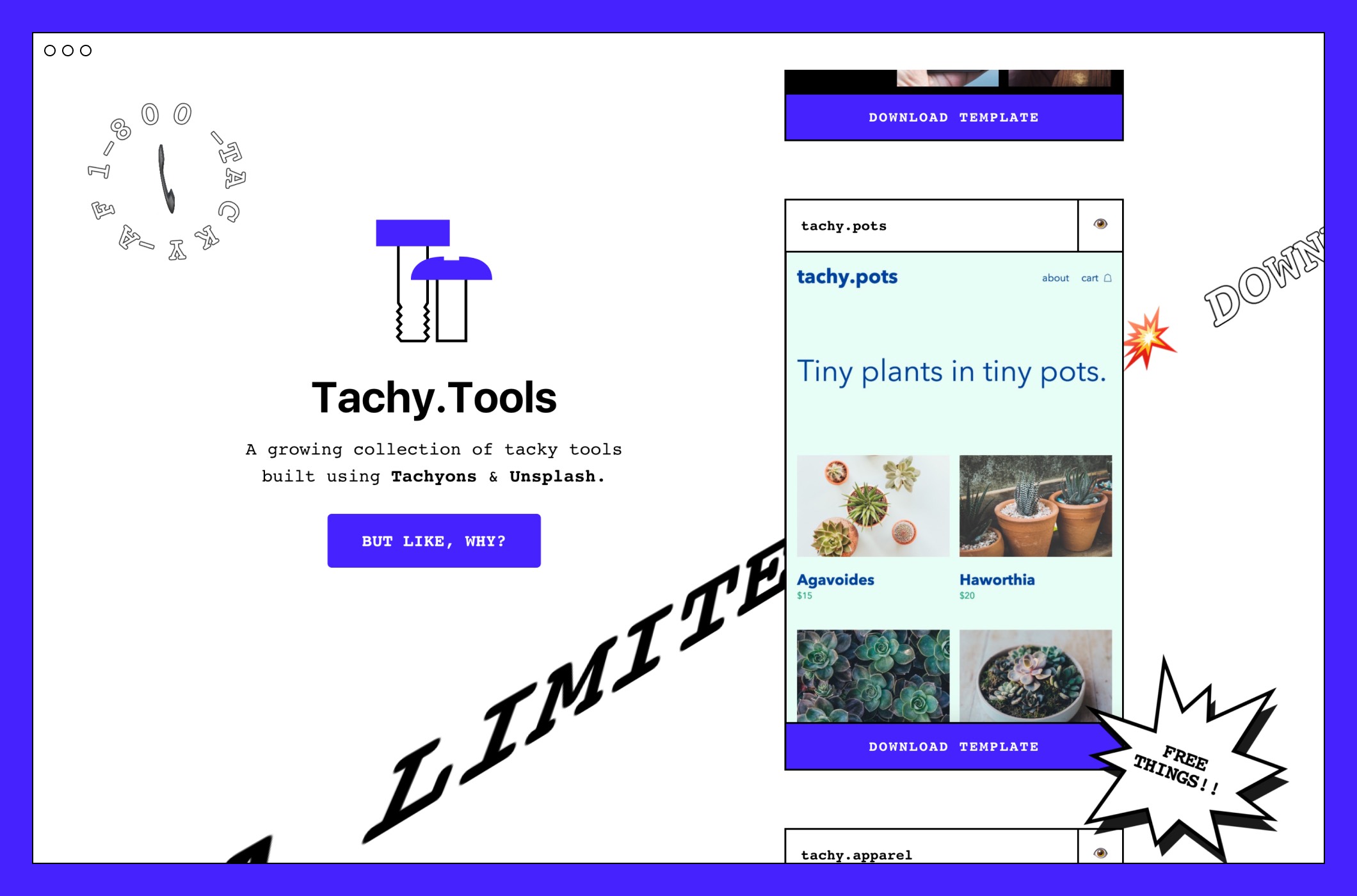 Tachy Tools homepage scrolled to third template
