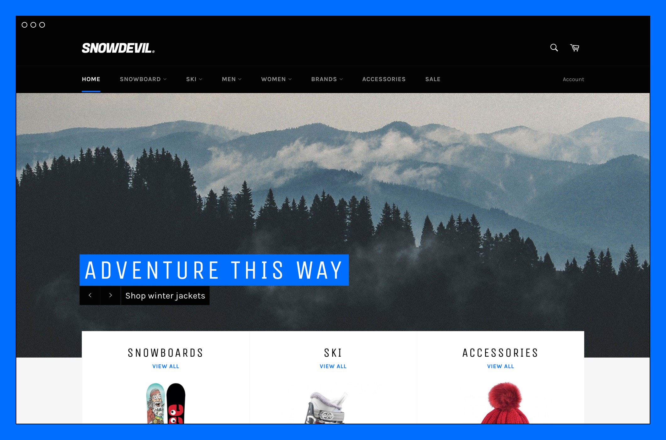 Venture Snowboard style homepage