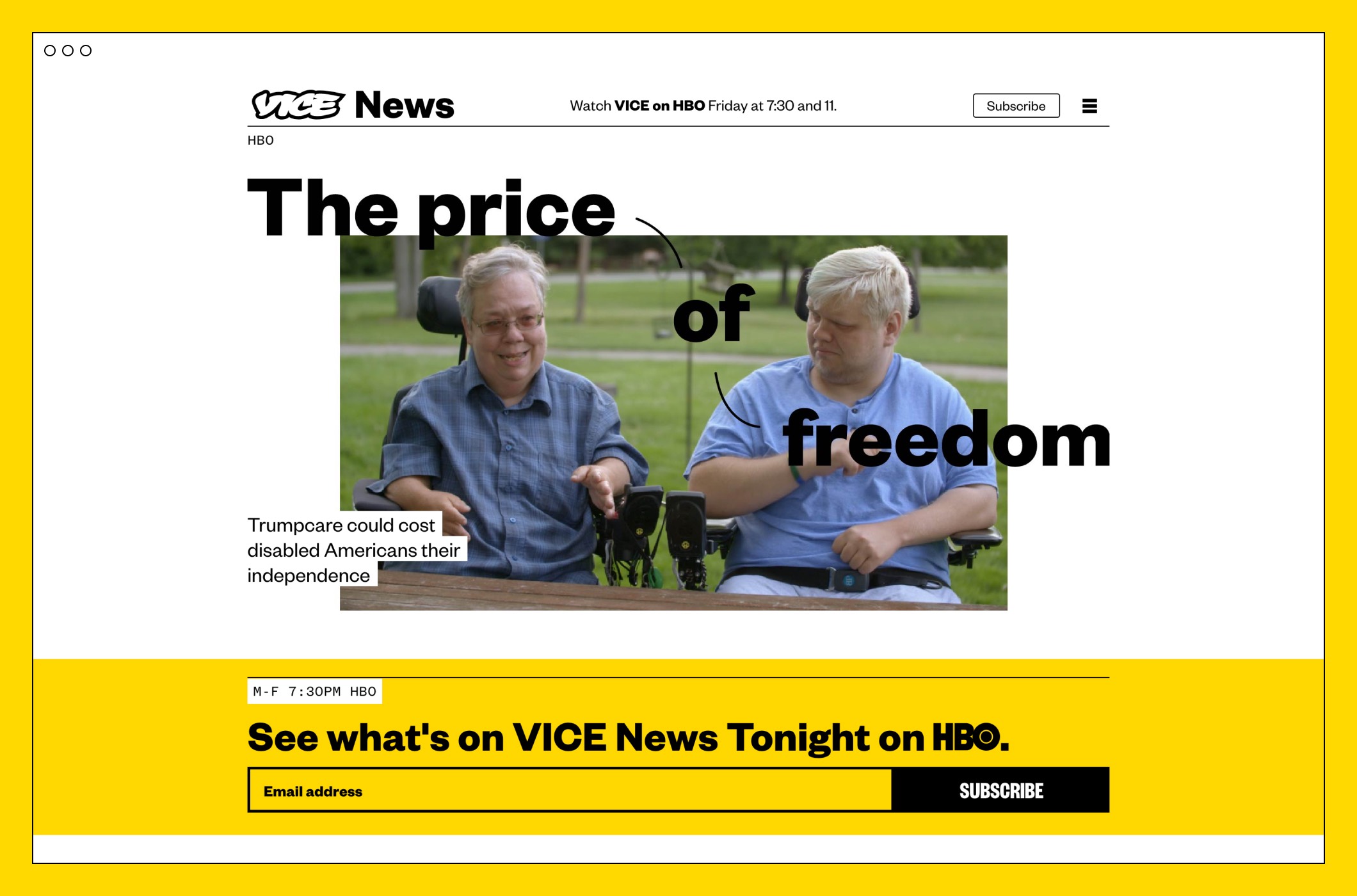 Illustrative Vice News article on the homepage feed